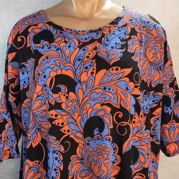 LuLaRoe Long Hi-Lo Irma Tunic Top Black Blue Orange Floral Pattern Size Medium‎ - Picture 2 of 8